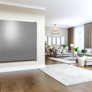 radiateur électrique moderne et ultra plat accroché au mur d un salon dune grande maison radiateur électrique moderne et ultra plat accroché au mur d un salon dune grande maison